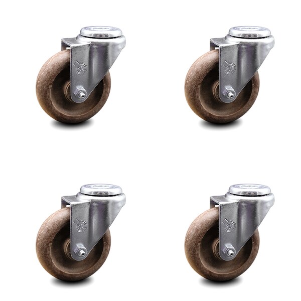 4 Inch High Temp Glass Filled Nylon Wheel Swivel Bolt Hole Caster Set SCC